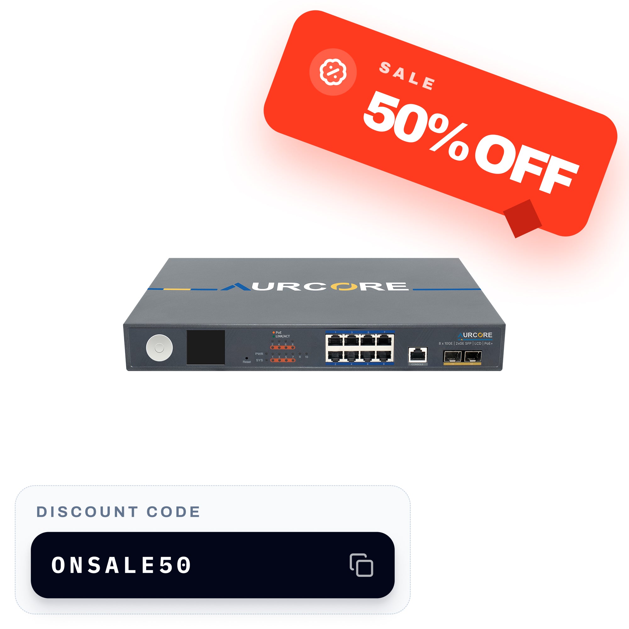 AES2010P | 8 x GE (PoE+), 2 x GE SFP | LCD
